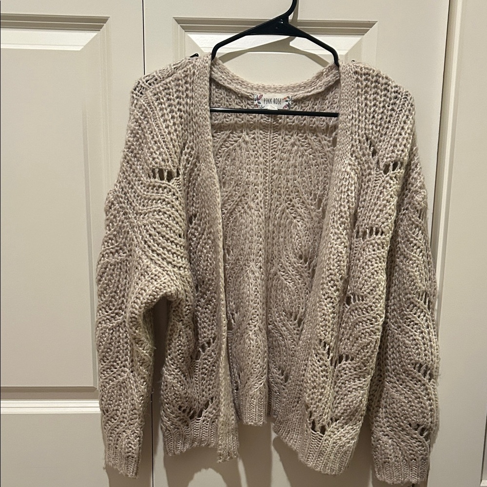 Pink Rose Women's Tan Open-Knit Cardigan